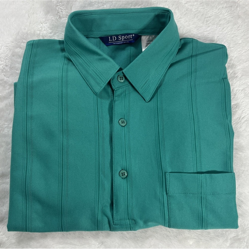 LD Sport Polo Shirt Men Lg Teal Jade Elastic Waist Retro 80s 90s Y2K‎